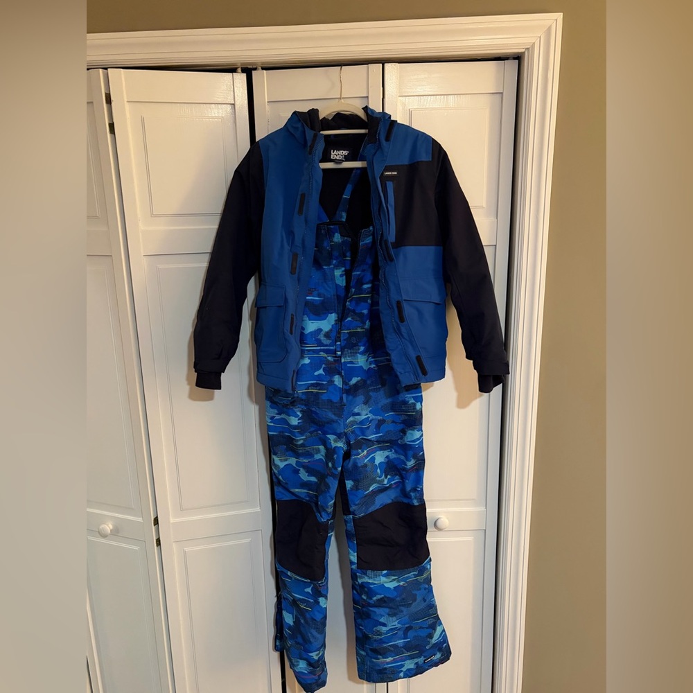 Lands' End Blue Patterned Outerwear